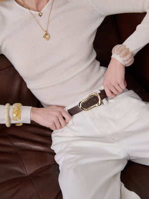 Organic Buckle PU Belt - Brown