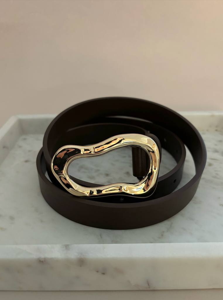 Organic Buckle PU Belt - Brown