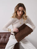 Becca Suede Clutch Bag - Chocolate