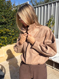 Fleur Funnel Neck Suede Bomber Jacket