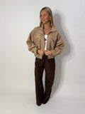 Fleur Funnel Neck Suede Bomber Jacket