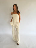 Pinstripe Pant Set - Natural