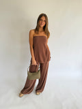 Pinstripe Pant Set - Choc