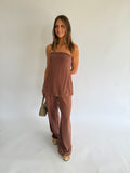 Pinstripe Pant Set - Choc